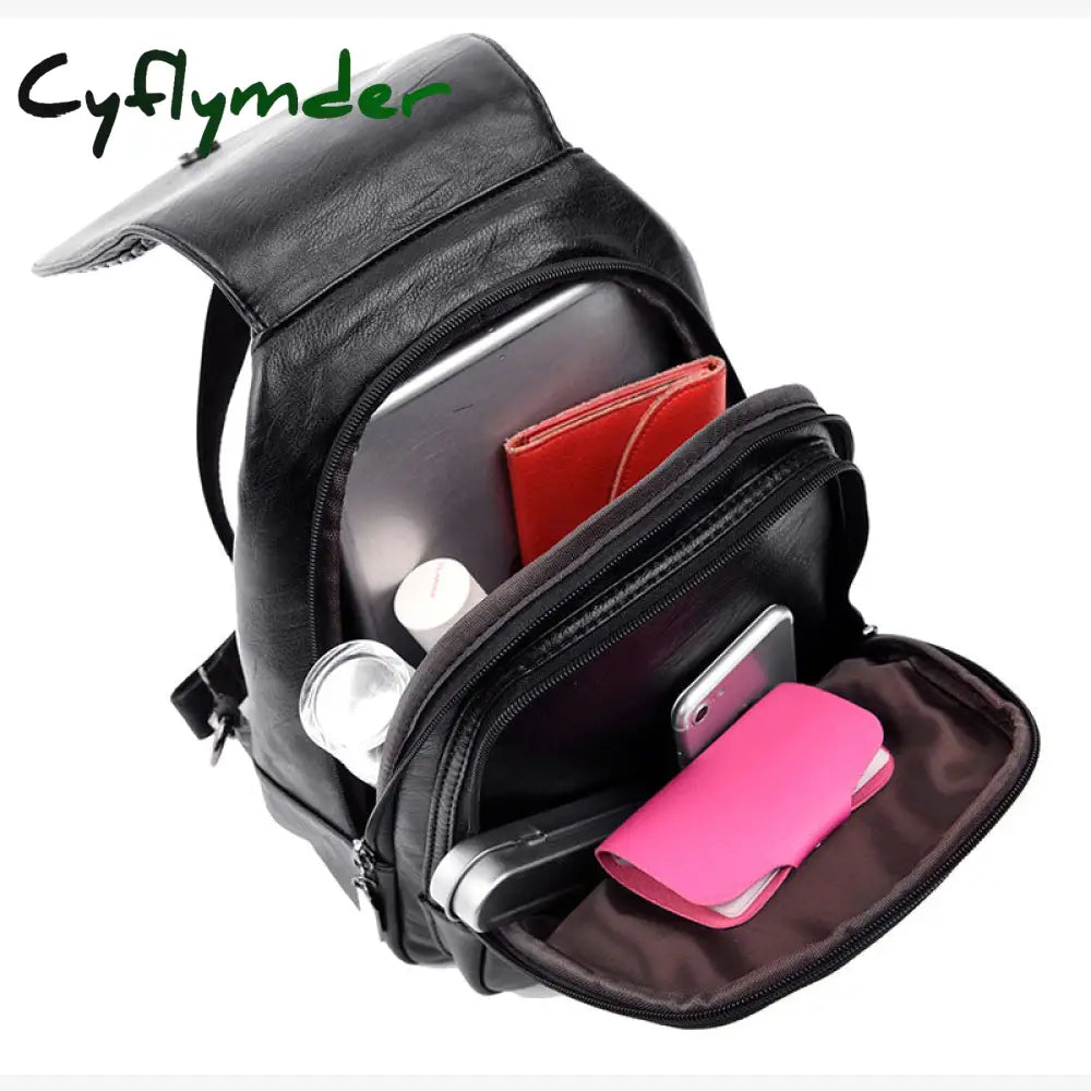 Cyflymder Women Leather Backpacks Zipper Female Chest Bag Sac A Dos Travel Back Pack Ladies Bagpack