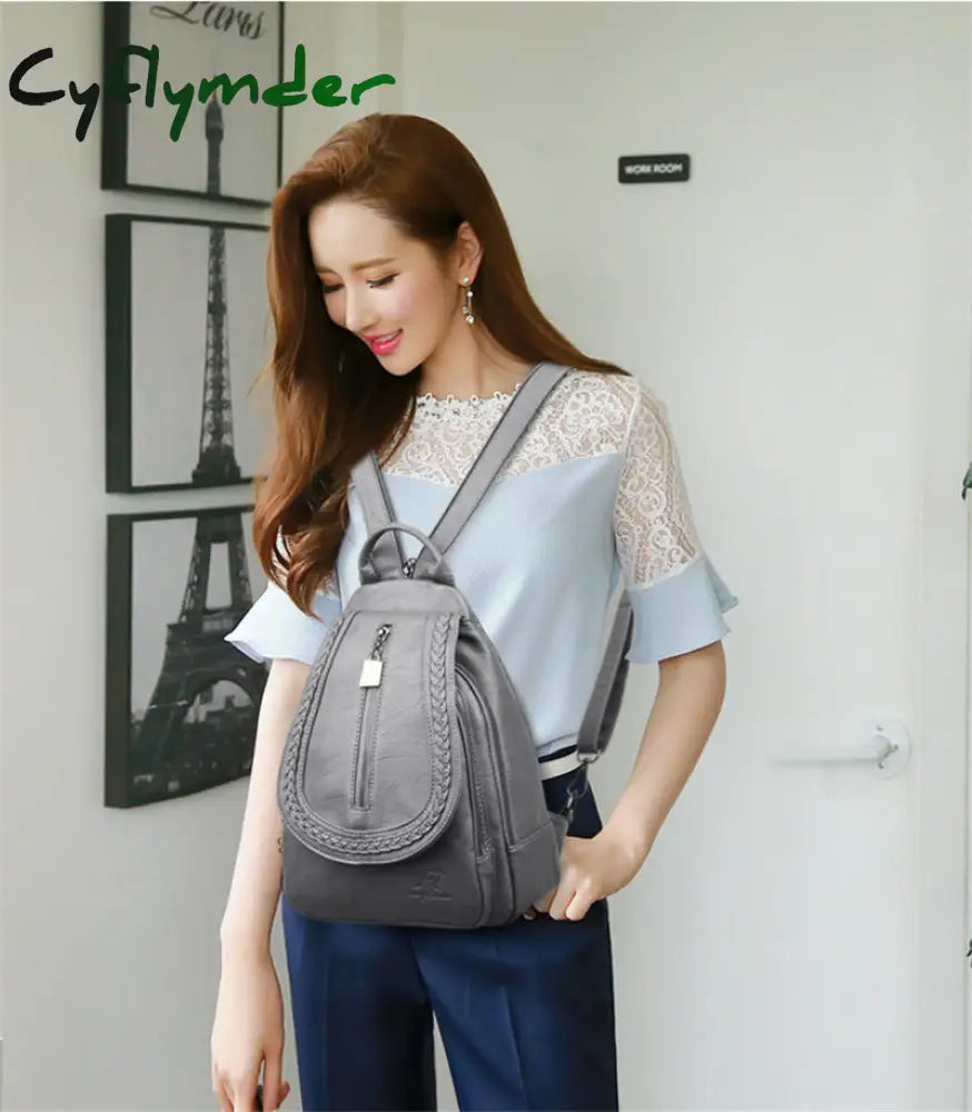 Cyflymder Women Leather Backpacks Zipper Female Chest Bag Sac A Dos Travel Back Pack Ladies Bagpack