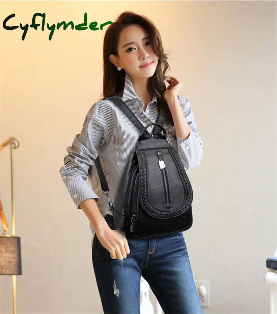 Cyflymder Women Leather Backpacks Zipper Female Chest Bag Sac A Dos Travel Back Pack Ladies Bagpack
