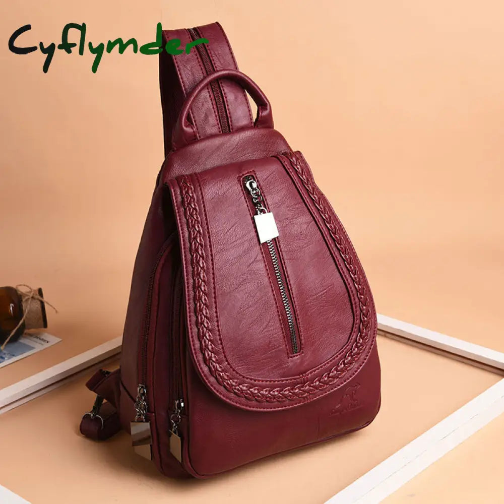 Cyflymder Women Leather Backpacks Zipper Female Chest Bag Sac A Dos Travel Back Pack Ladies Bagpack