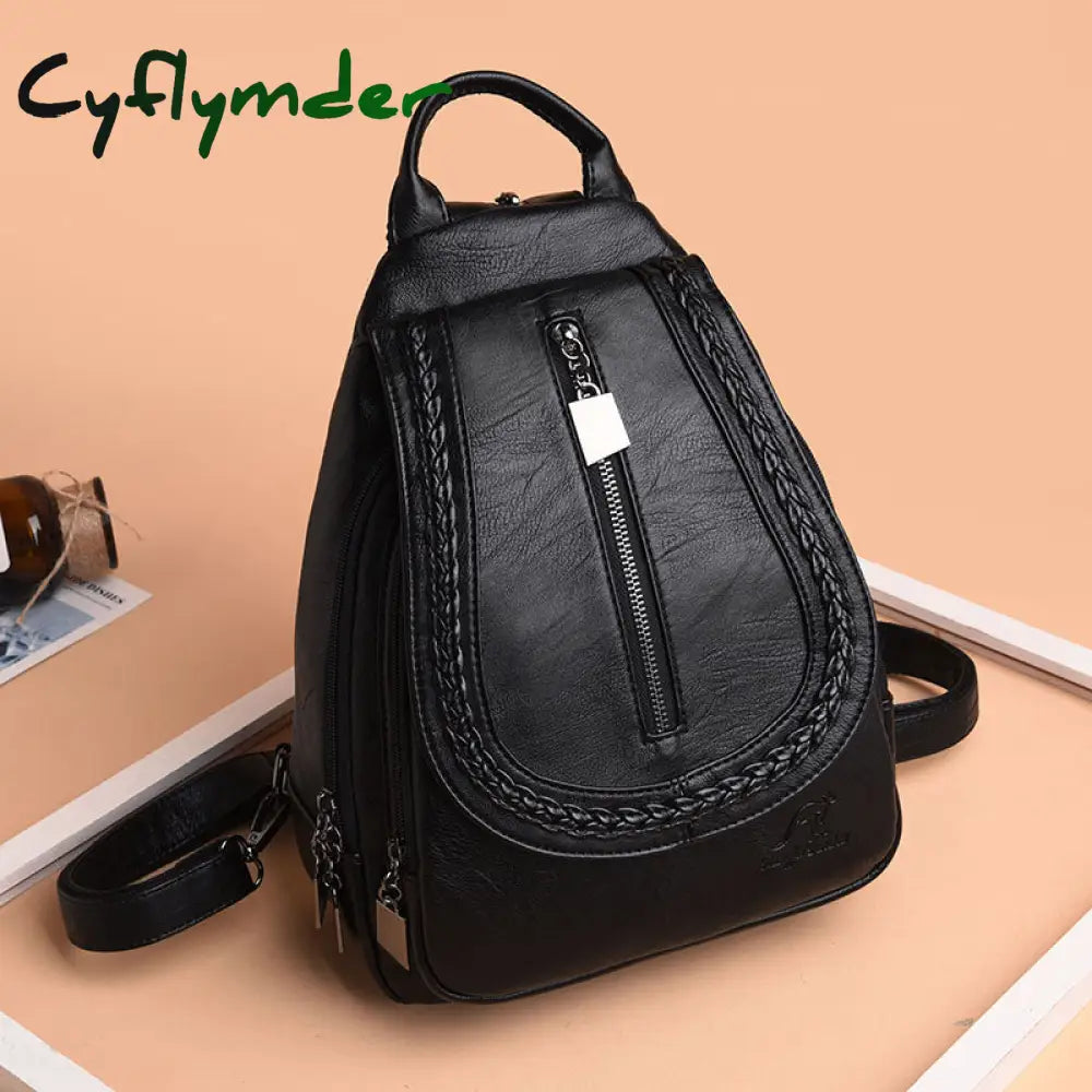 Cyflymder Women Leather Backpacks Zipper Female Chest Bag Sac A Dos Travel Back Pack Ladies Bagpack
