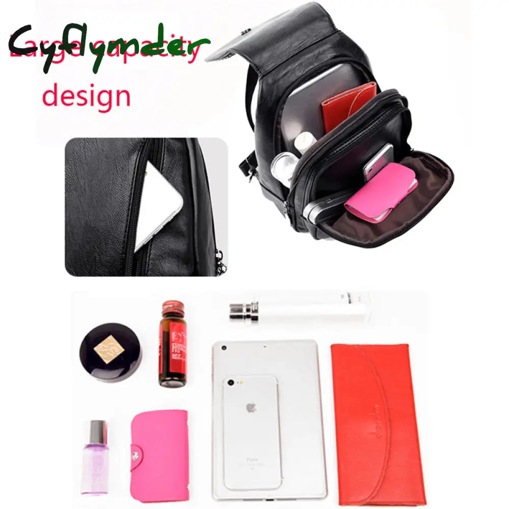 Cyflymder Women Leather Backpacks Zipper Female Chest Bag Sac A Dos Travel Back Pack Ladies Bagpack