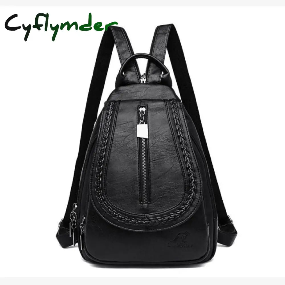 Cyflymder Women Leather Backpacks Zipper Female Chest Bag Sac A Dos Travel Back Pack Ladies Bagpack