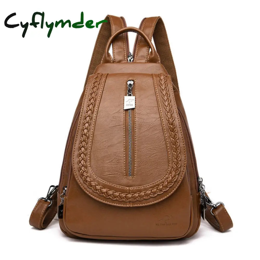 Cyflymder Women Leather Backpacks Zipper Female Chest Bag Sac A Dos Travel Back Pack Ladies Bagpack