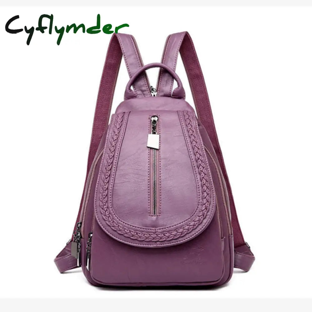 Cyflymder Women Leather Backpacks Zipper Female Chest Bag Sac A Dos Travel Back Pack Ladies Bagpack
