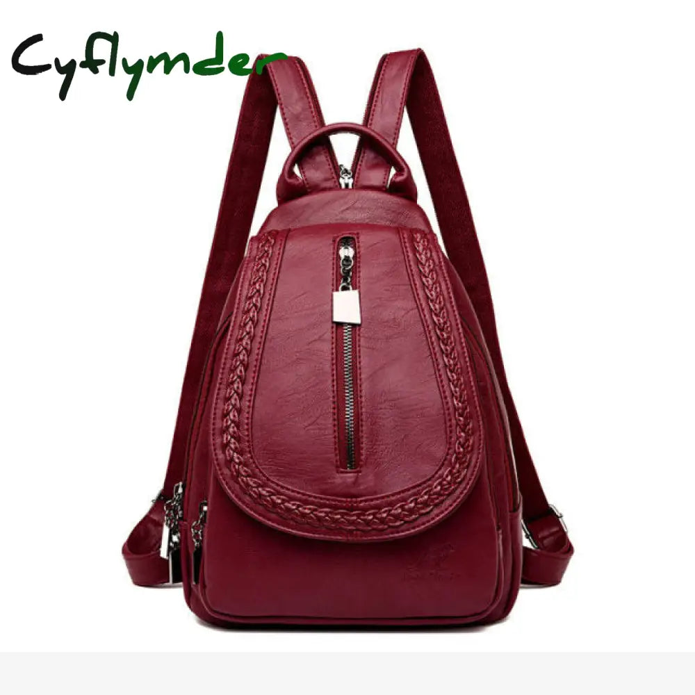 Cyflymder Women Leather Backpacks Zipper Female Chest Bag Sac A Dos Travel Back Pack Ladies Bagpack