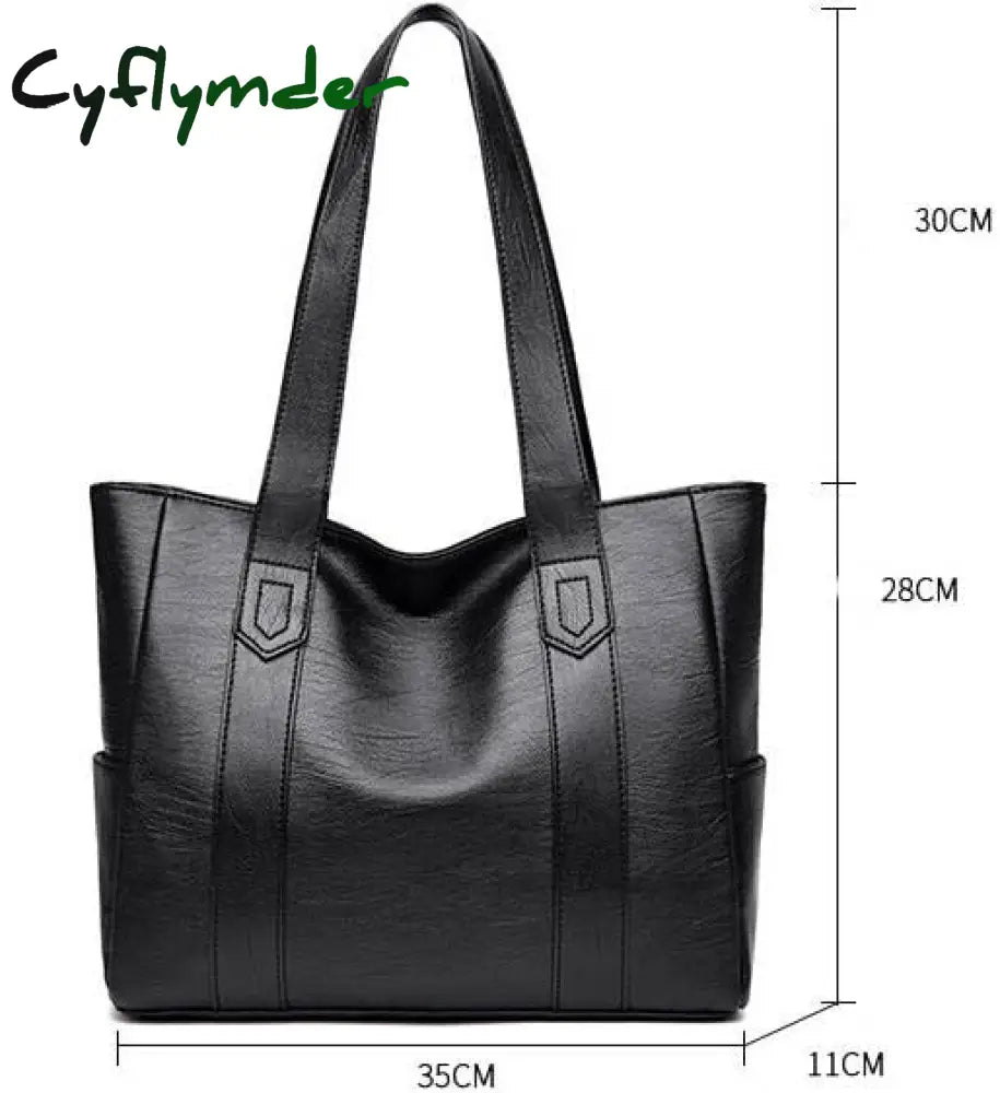 Cyflymder Women Leather Handbags Fashion Big Totes Bag Retro Embossing Ladies Shoulder Large Tote