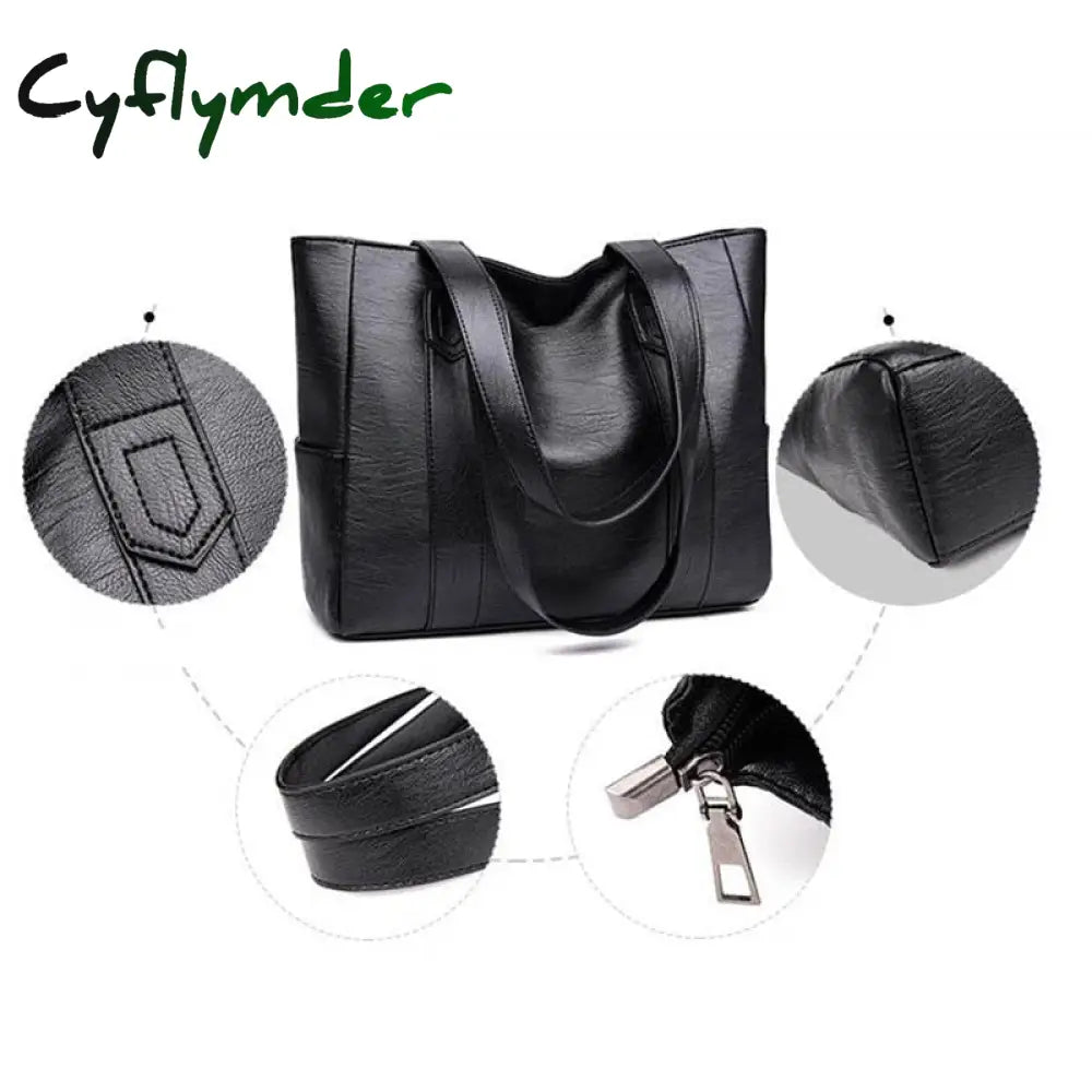 Cyflymder Women Leather Handbags Fashion Big Totes Bag Retro Embossing Ladies Shoulder Large Tote