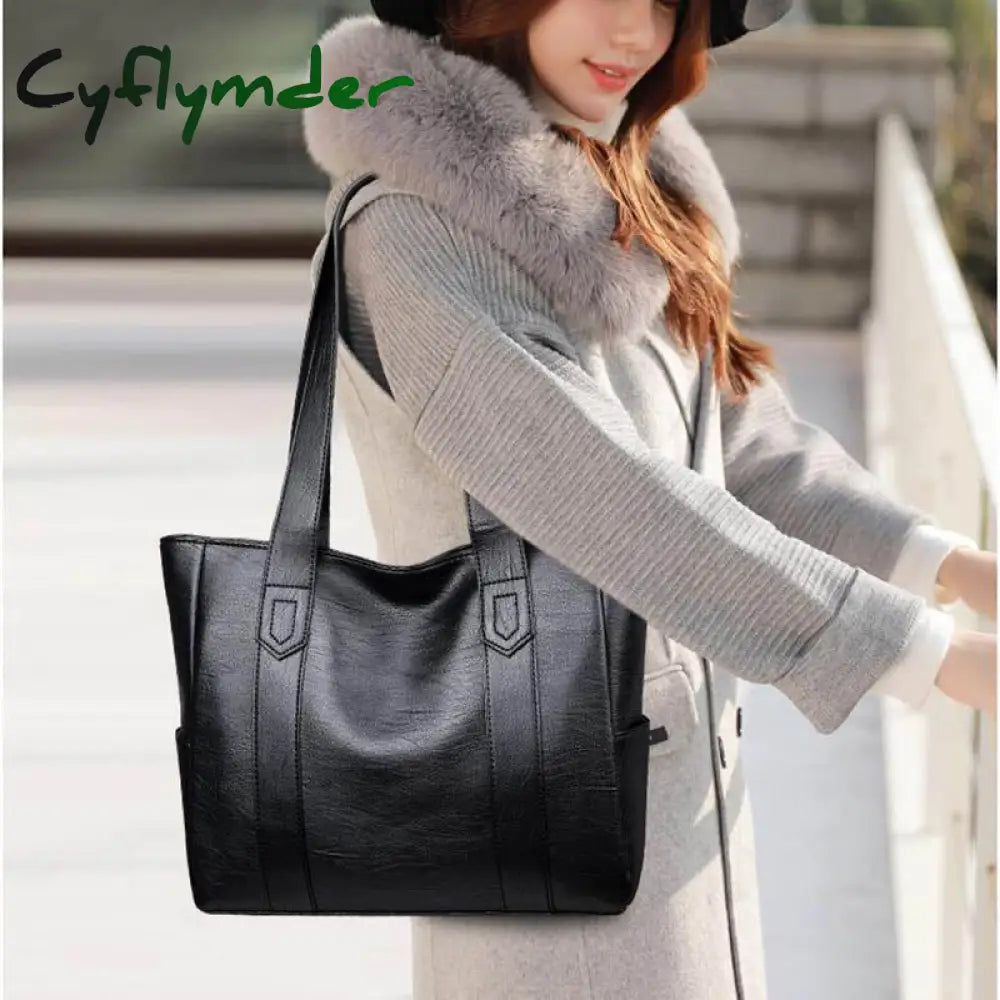 Cyflymder Women Leather Handbags Fashion Big Totes Bag Retro Embossing Ladies Shoulder Large Tote