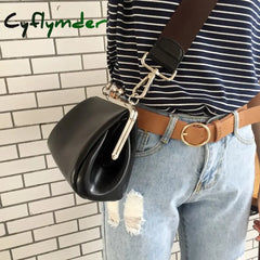 Cyflymder Women Leather Messenger Bag Wide Shoulder Strap Female Retro Kiss Lock Crossbody Bags