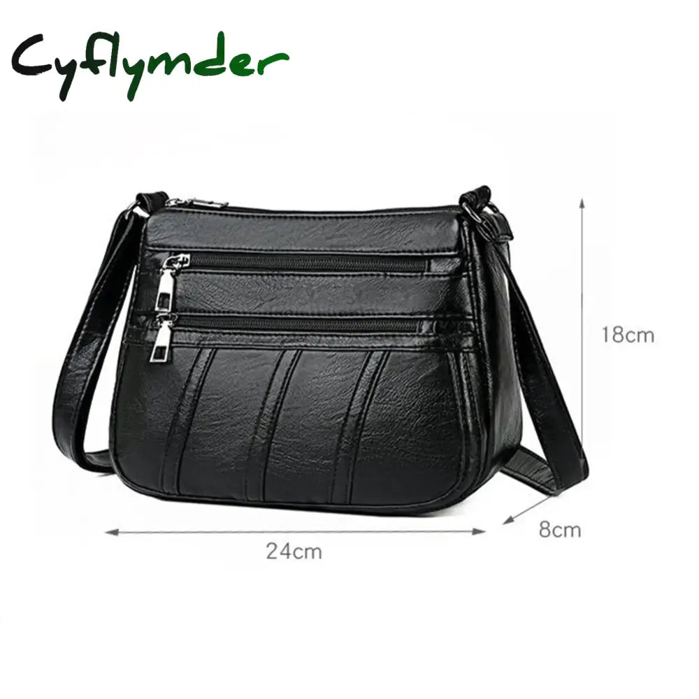 Cyflymder Women Leather Shoulder Bag Multi-Pocket Mother Female Zipper Crossbody Handbags Fashion