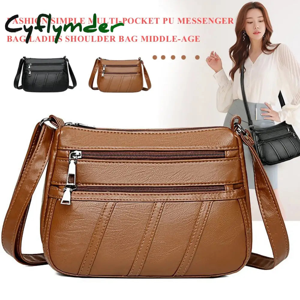 Cyflymder Women Leather Shoulder Bag Multi-Pocket Mother Female Zipper Crossbody Handbags Fashion