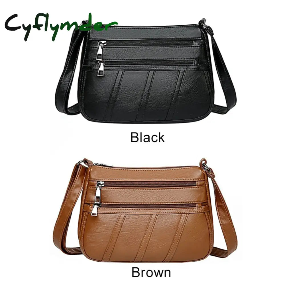 Cyflymder Women Leather Shoulder Bag Multi-Pocket Mother Female Zipper Crossbody Handbags Fashion