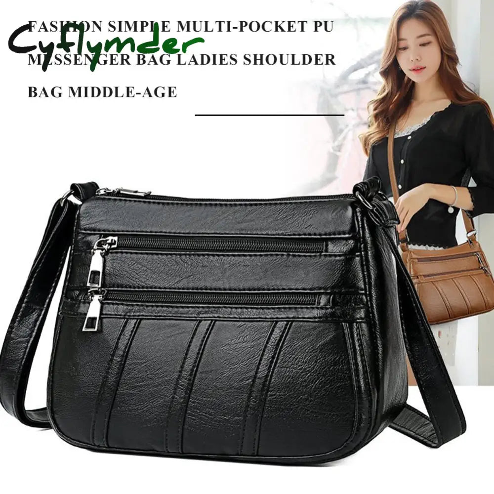 Cyflymder Women Leather Shoulder Bag Multi-Pocket Mother Female Zipper Crossbody Handbags Fashion