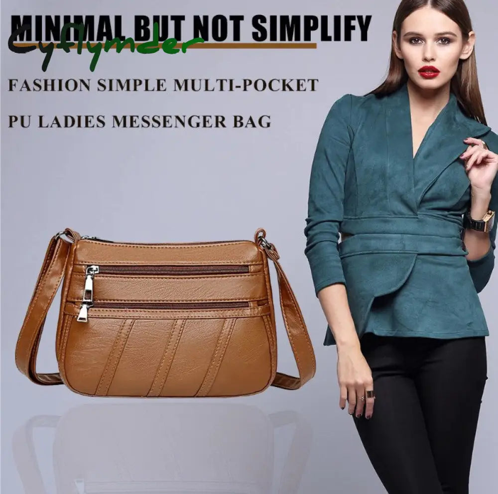 Cyflymder Women Leather Shoulder Bag Multi-Pocket Mother Female Zipper Crossbody Handbags Fashion