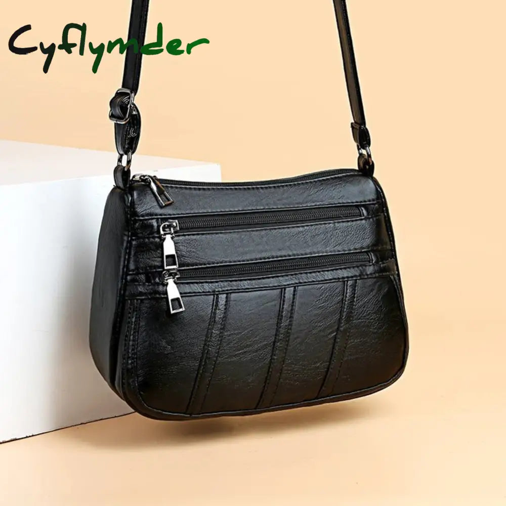 Cyflymder Women Leather Shoulder Bag Multi-Pocket Mother Female Zipper Crossbody Handbags Fashion