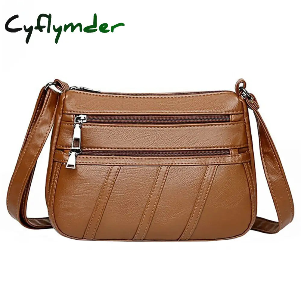 Cyflymder Women Leather Shoulder Bag Multi-Pocket Mother Female Zipper Crossbody Handbags Fashion