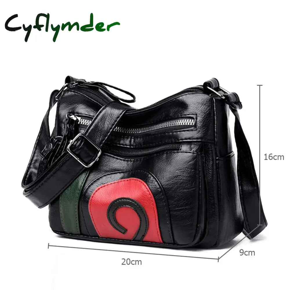 Cyflymder Women Leather Shoulder Bag Multi-Pocket Mother Female Zipper Crossbody Handbags Fashion