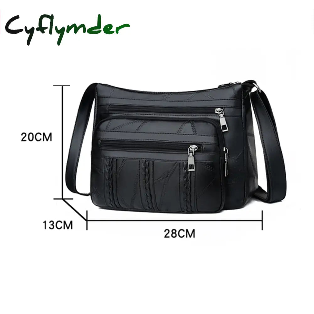 Cyflymder Women Leather Shoulder Bag Multi-Pocket Mother Female Zipper Crossbody Handbags Fashion