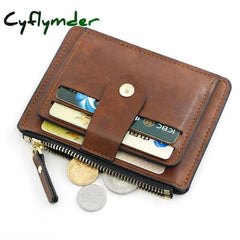Cyflymder Women Leather Slim Card Holder Wallet Men Mini Wallets Zipper Money Holders Vintage Short