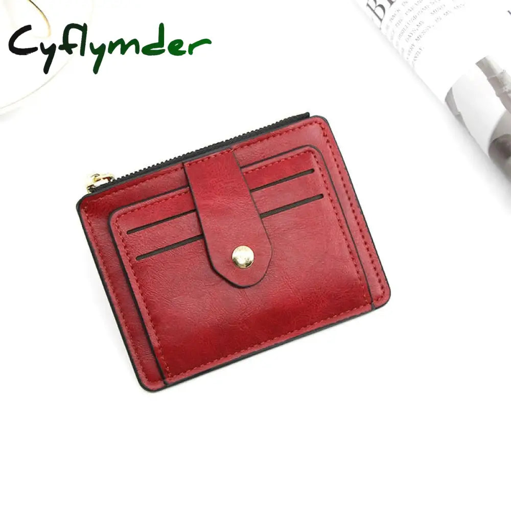 Cyflymder Women Leather Slim Card Holder Wallet Men Mini Wallets Zipper Money Holders Vintage Short