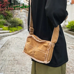 Cyflymder Women Little Canvas Shoulder Bag Female Thick Cloth Small Messenger Retro Vintage