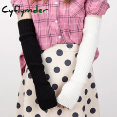 Cyflymder Women Long Fingerless Gloves Soft Female Glove Lolita Kawaii Mitten Winter Warmer Knitted Arm Sleeve Girls