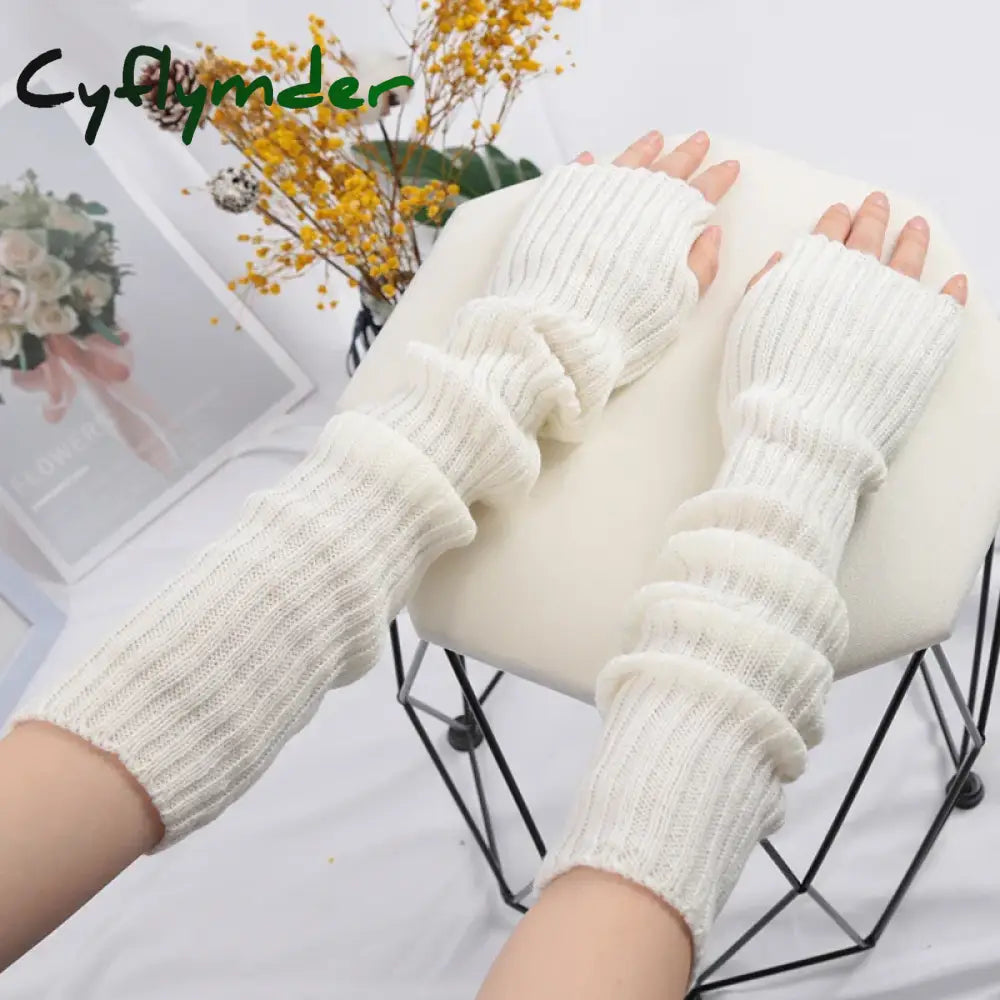 Cyflymder Women Long Fingerless Gloves Soft Female Glove Lolita Kawaii Mitten Winter Warmer Knitted Arm Sleeve Girls