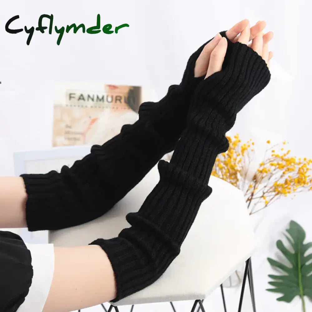 Cyflymder Women Long Fingerless Gloves Soft Female Glove Lolita Kawaii Mitten Winter Warmer Knitted Arm Sleeve Girls