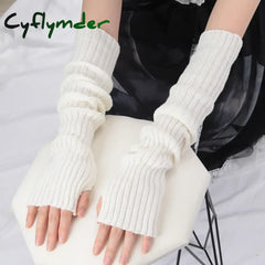 Cyflymder Women Long Fingerless Gloves Soft Female Glove Lolita Kawaii Mitten Winter Warmer Knitted Arm Sleeve Girls