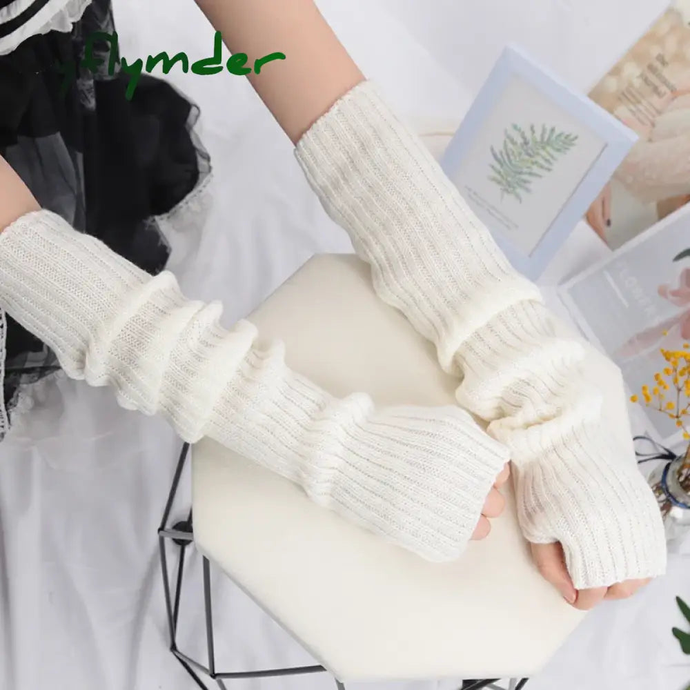 Cyflymder Women Long Fingerless Gloves Soft Female Glove Lolita Kawaii Mitten Winter Warmer Knitted Arm Sleeve Girls