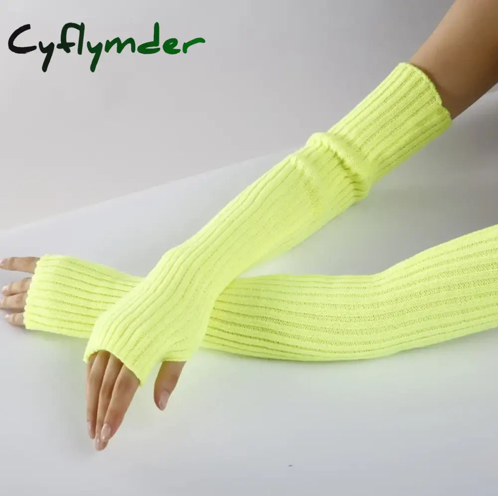 Cyflymder Women Long Fingerless Gloves Soft Female Glove Lolita Kawaii Mitten Winter Warmer Knitted Arm Sleeve Girls