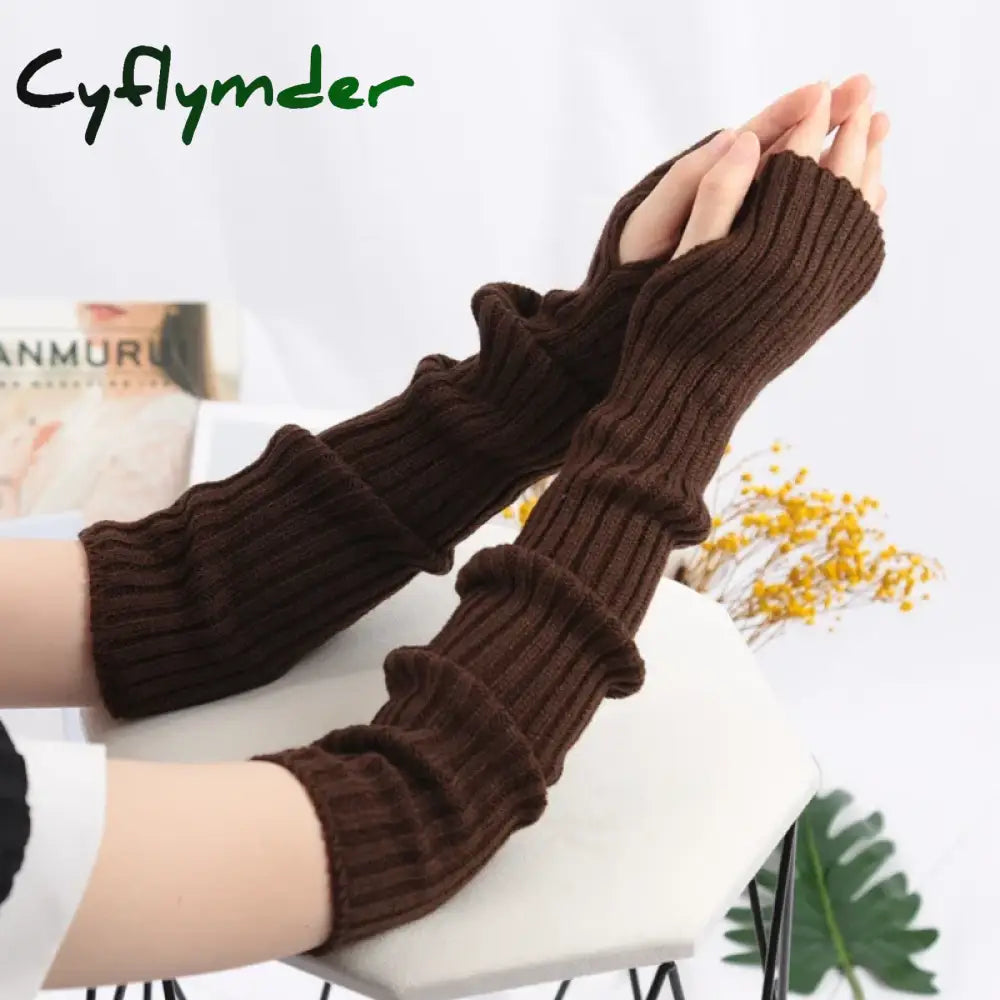 Cyflymder Women Long Fingerless Gloves Soft Female Glove Lolita Kawaii Mitten Winter Warmer Knitted Arm Sleeve Girls