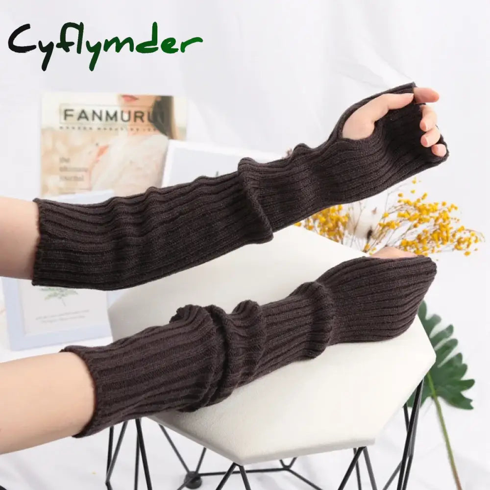 Cyflymder Women Long Fingerless Gloves Soft Female Glove Lolita Kawaii Mitten Winter Warmer Knitted Arm Sleeve Girls