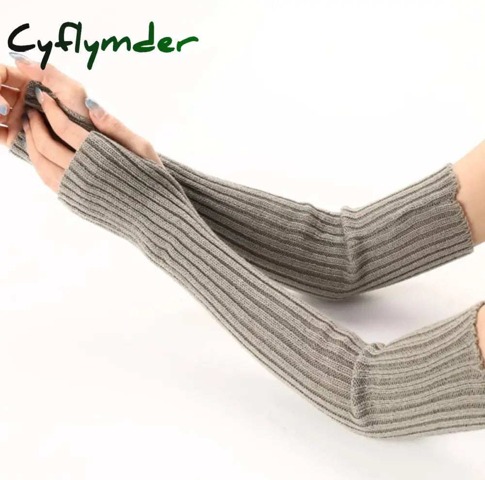 Cyflymder Women Long Fingerless Gloves Soft Female Glove Lolita Kawaii Mitten Winter Warmer Knitted Arm Sleeve Girls