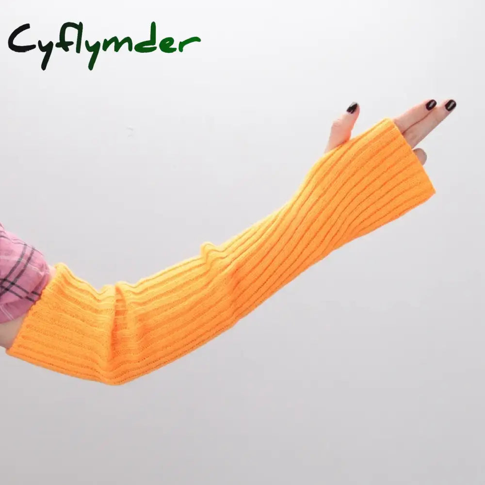 Cyflymder Women Long Fingerless Gloves Soft Female Glove Lolita Kawaii Mitten Winter Warmer Knitted Arm Sleeve Girls