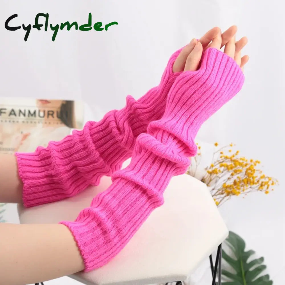 Cyflymder Women Long Fingerless Gloves Soft Female Glove Lolita Kawaii Mitten Winter Warmer Knitted Arm Sleeve Girls