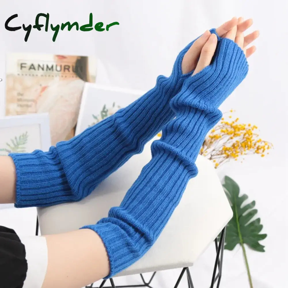 Cyflymder Women Long Fingerless Gloves Soft Female Glove Lolita Kawaii Mitten Winter Warmer Knitted Arm Sleeve Girls