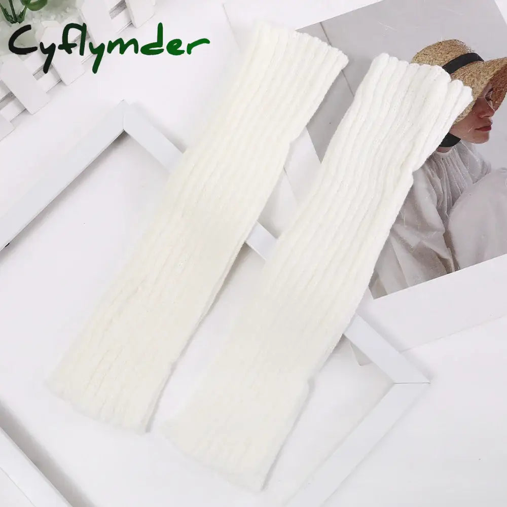 Cyflymder Women Long Fingerless Gloves Soft Female Glove Lolita Kawaii Mitten Winter Warmer Knitted Arm Sleeve Girls