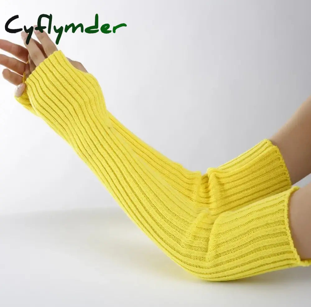 Cyflymder Women Long Fingerless Gloves Soft Female Glove Lolita Kawaii Mitten Winter Warmer Knitted Arm Sleeve Girls