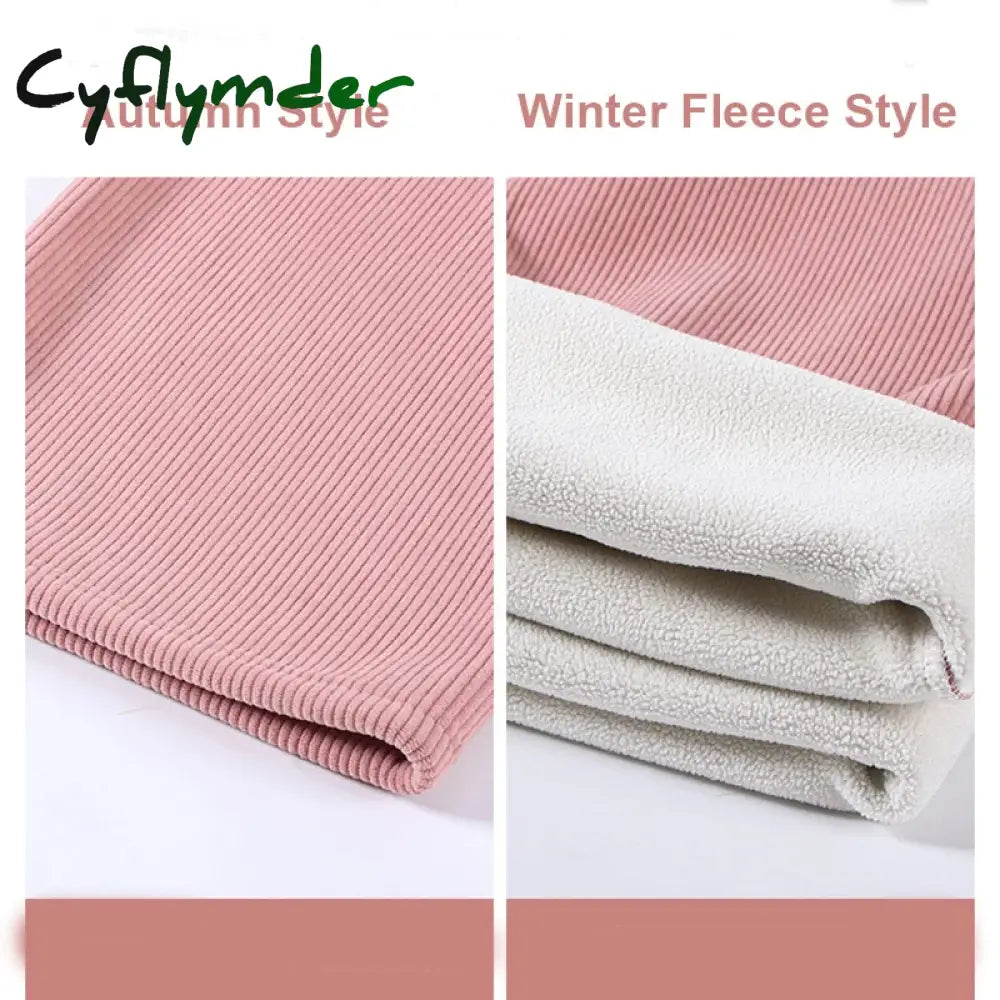 Cyflymder Women Long Pants Autumn Winter Elastic Waist Stright Wide Leg Pants Casual Female Trousers
