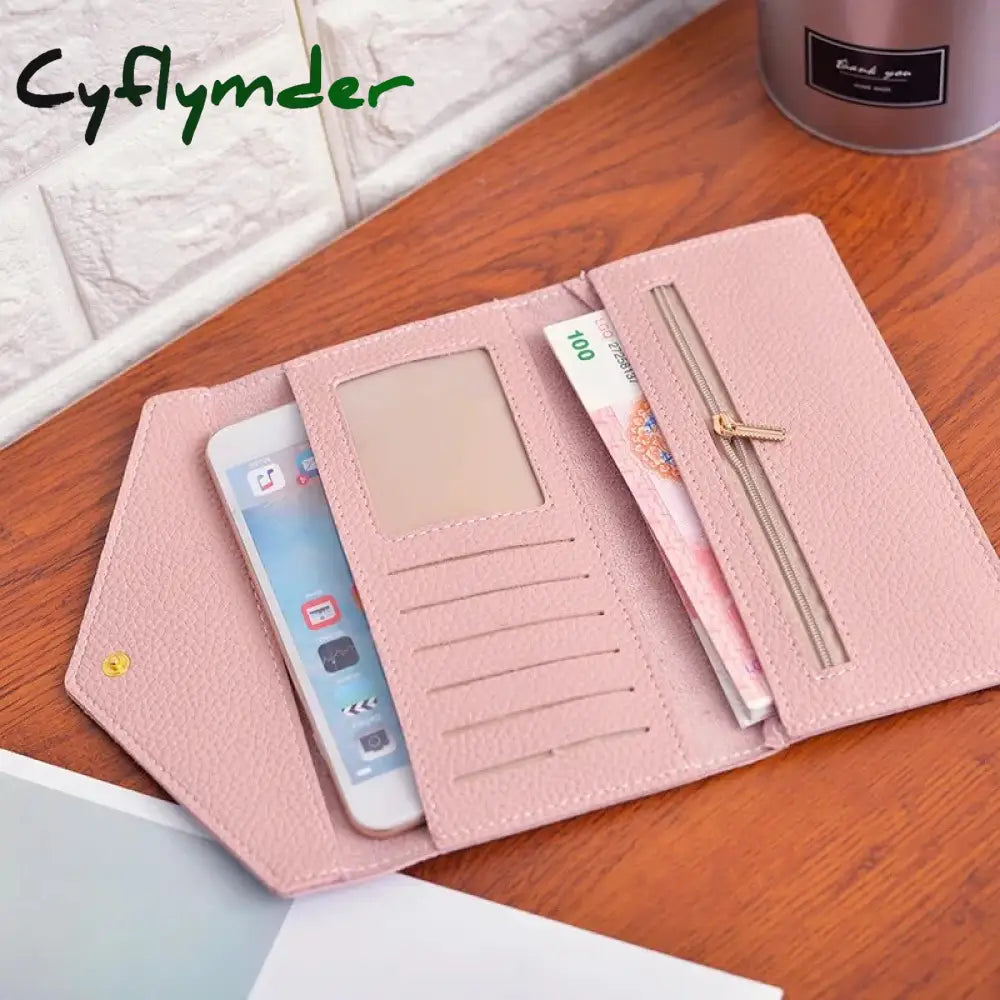 Cyflymder Women Long Wallets Clutch Multi-Card Holder Pocket Tri-Fold Female Money Bag Fashion Pu