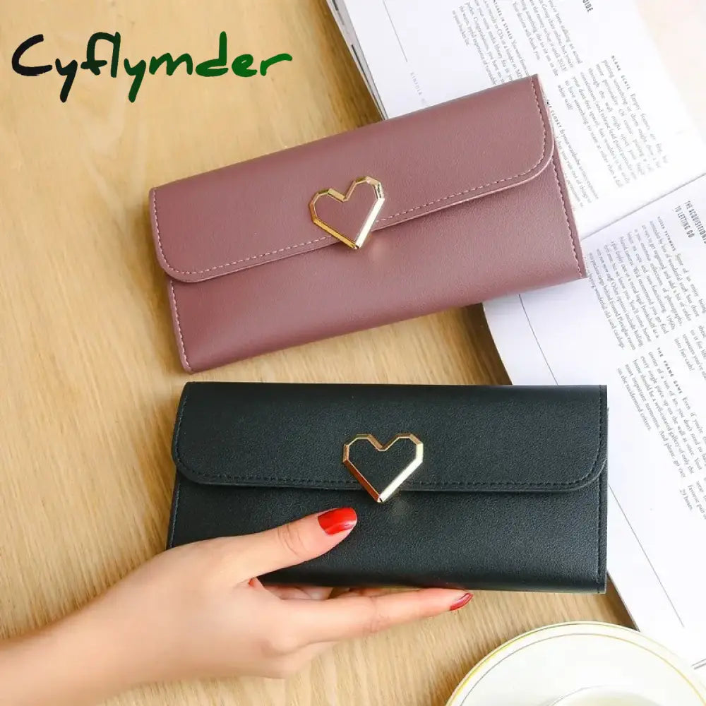 Cyflymder Women Long Wallets Purses Luxury Love Heart For Ladies Girl Money Pocket Card Holder