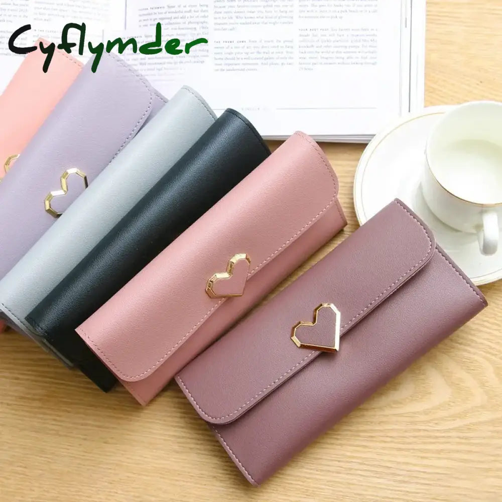 Cyflymder Women Long Wallets Purses Luxury Love Heart For Ladies Girl Money Pocket Card Holder