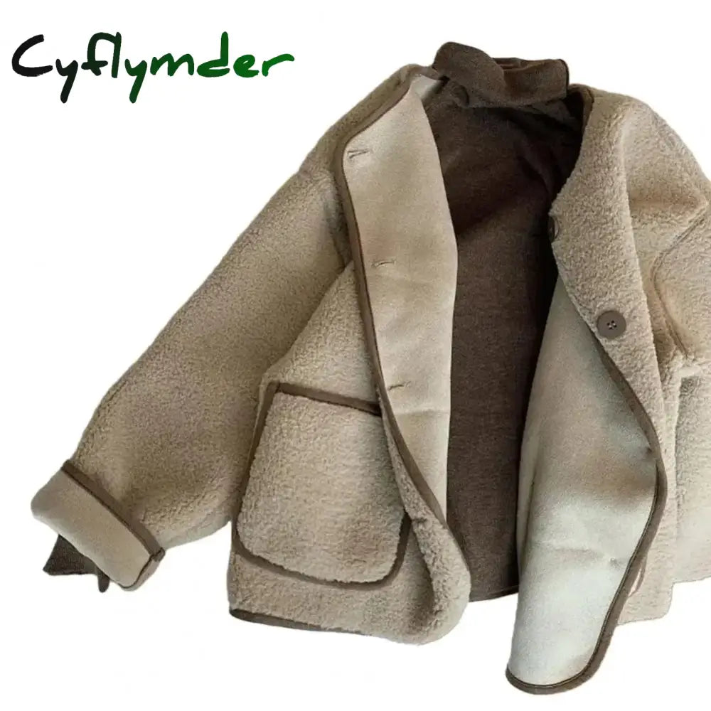 Cyflymder Women Loose Jacket Stylish Women’s Round Neck Cardigan Coat Thick Warm Colorful Winter Jacket for Cold