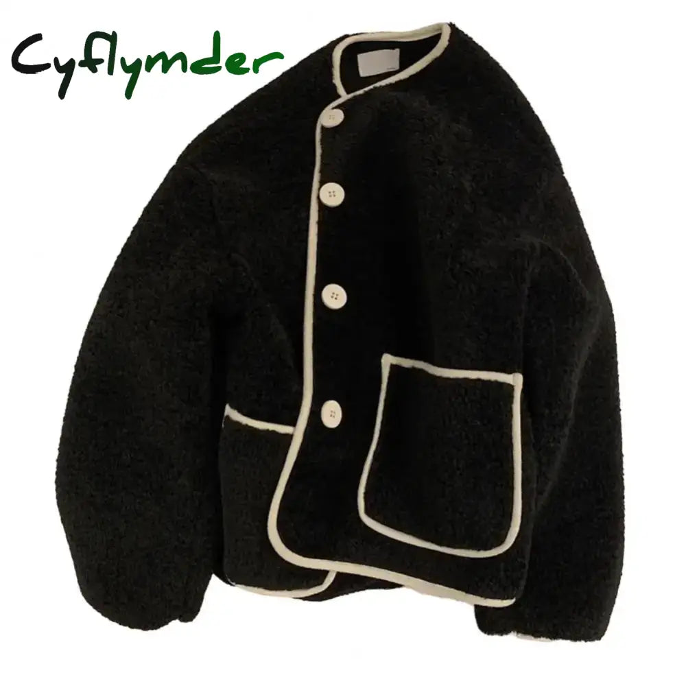 Cyflymder Women Loose Jacket Stylish Women’s Round Neck Cardigan Coat Thick Warm Colorful Winter Jacket for Cold