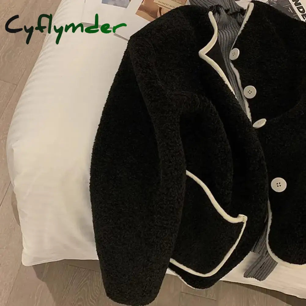 Cyflymder Women Loose Jacket Stylish Women’s Round Neck Cardigan Coat Thick Warm Colorful Winter Jacket for Cold