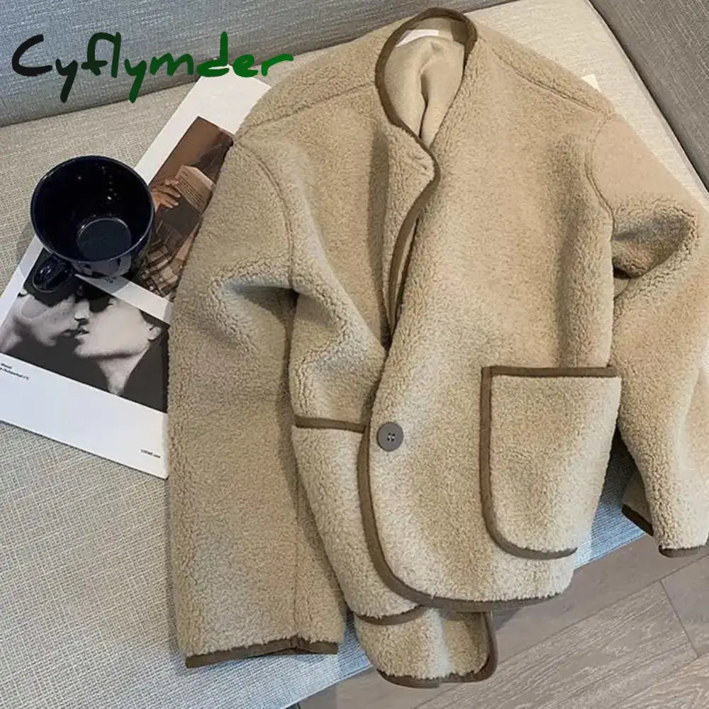 Cyflymder Women Loose Jacket Stylish Women’s Round Neck Cardigan Coat Thick Warm Colorful Winter Jacket for Cold