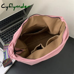 Cyflymder Women Luxury Corduroy Shoulder Bag Large Handbag Big Casual Tote Canvas Lining Solid