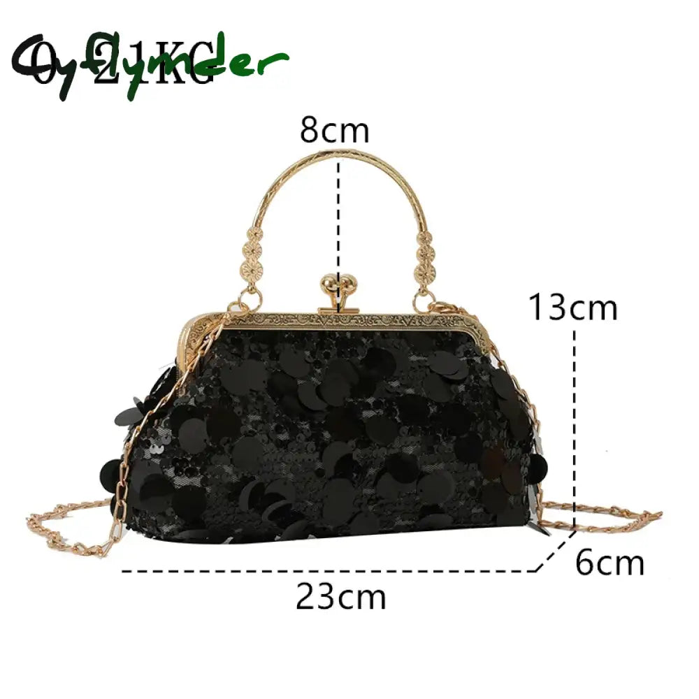 Cyflymder Women Luxury Evening Clutch Bag Wedding Golden Sequins Purse Chain Shoulder Bags Small